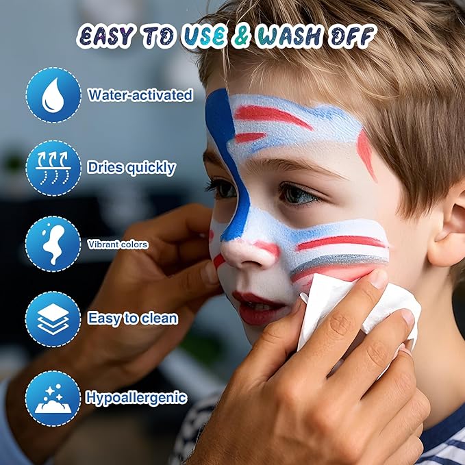 Face Painting Kit for Kids - 42 Colors Professional Face Paint Kit,Non-Toxic face Paint With Stencils, Brush, Gems. For Carnival, Halloween, Costume Makeup and Any Creative Activity with Kids
