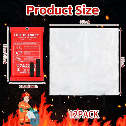 Macarrie 12 Pack 39??x 39??Fire Blanket Emergency for Home and Kitchen Safety Suppression Blanket Fiberglass Fireproof Survival for Fireplace Car Office Camping (Red)