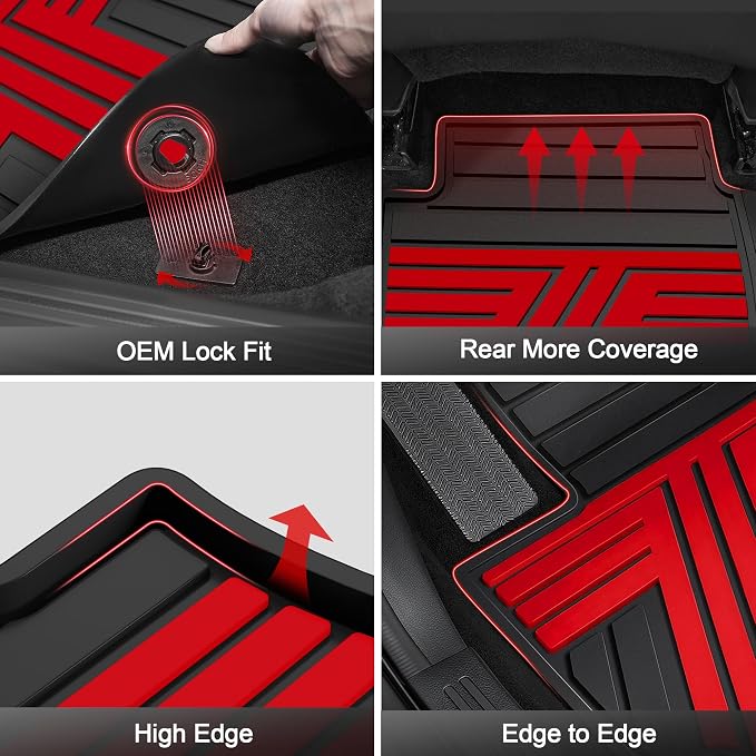 Floor Mats Fit for Honda Civic Sedan 2016-2021 & Hatchback 2017-2021 & Coupe 2016-2020, All Weather Custom Fit Anti-Slip Car Mats for Civic, 1st & 2nd Row, Black & Red