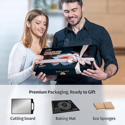Matiks Stainless Steel Cutting Board Set - 16”×11” Large Double Sided Dishwasher Safe Metal Cutting Board for Kitchen – Ideal for Chopping Meat & Veggies - Christmas Gift & Housewarming Gifts New Home