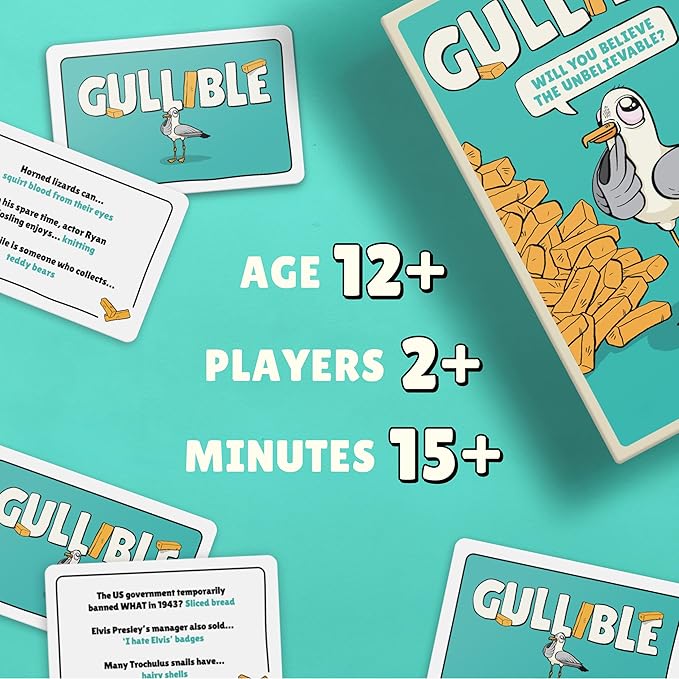Gullible: The Hilarious Team Game of Creativity, Bluffing and Astonishing Facts. Will You Fool Your Family and Friends or Believe The Unbelievable? (Gullible - Same Game, Smaller Box) (New Edition)