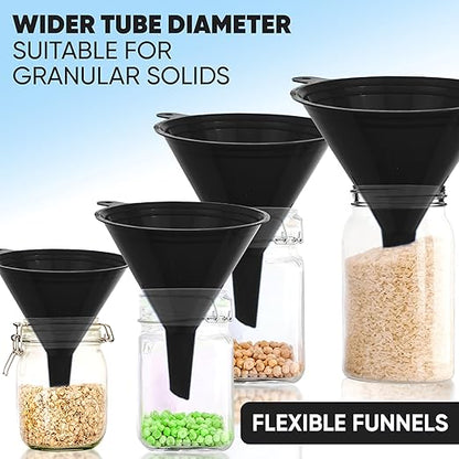 Funnels for Kitchen Use – Black Set in 4 Sizes | Durable, Non-Toxic Food Grade