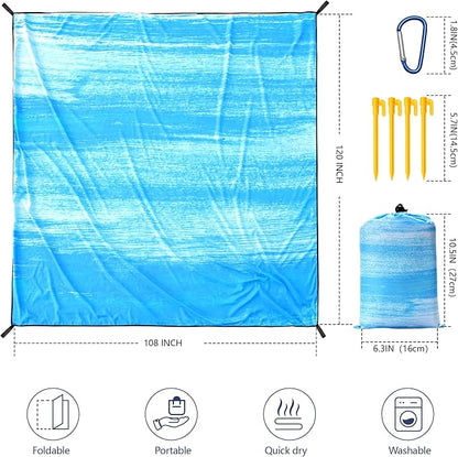 Beach Blanket Waterproof Sandproof Beach Mat 79" X 83"/10'x9'for 2-8 Adults Quick Drying Outdoor Picnic Mat Beach Accessories for Travel, Camping, Hiking