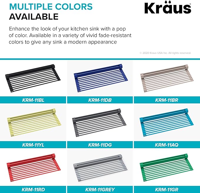 Kraus Multipurpose Workstation Sink Roll-Up Dish Drying Rack, Colander and
