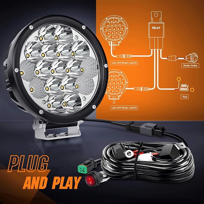 Nilight 2PCS 7Inch 85W LED Driving Light 10200LM IP68 Spot Flood Combo Round Built-in EMC Offroad Lights with 14AWG DT Connector Wiring Harness Kit for Truck ATV UTV SUV
