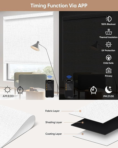 Kincmo Motorized Blinds with Remote, 100% Blackout Motorized Roller Shades Work