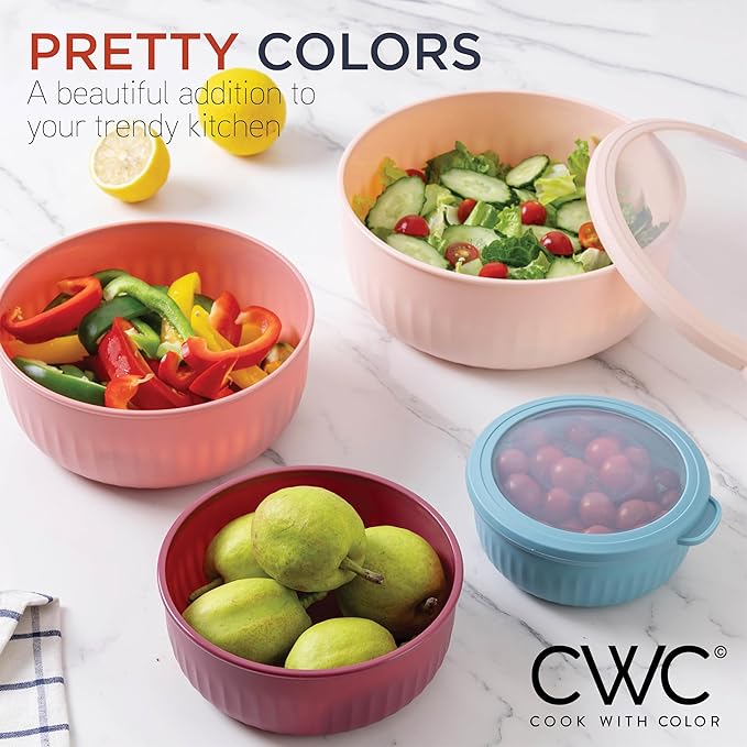 COOK WITH COLOR Prep Bowls with Lids- Wide and Deep Nesting Plastic Small