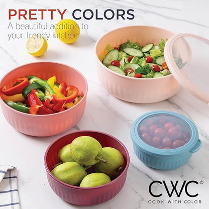 COOK WITH COLOR Prep Bowls with Lids- Wide and Deep Nesting Plastic Small