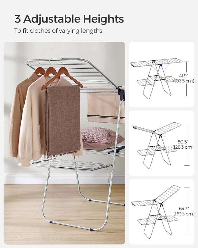 SONGMICS Clothes Drying Rack, Foldable 2-Level Laundry Drying Rack,
