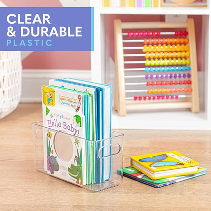 Plastic Food Storage 2 Pack Clear Container Bin with Handles for Organizing Kitchen, Pantry, Refrigerator, Freezer, Pantry, Cabinet, Closet, Bathroom. 10”x4”x5”