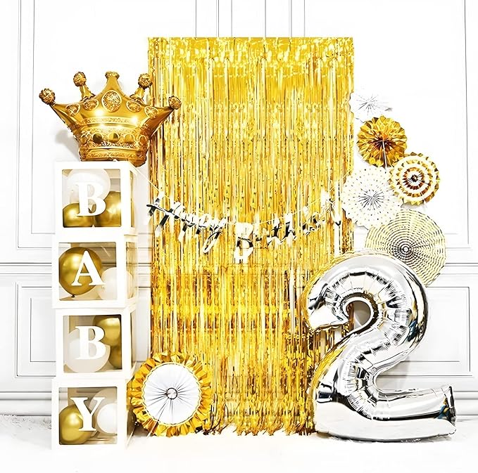 BRAVESHINE Black Gold Foil Fringe Curtain Backdrop - 2 Pack 3.2 x 8.2 ft Metallic Tinsel Photo Booth Streamers Curtains for 50th Birthdays Christmas New Years Anniversary Graduates Party Decorations