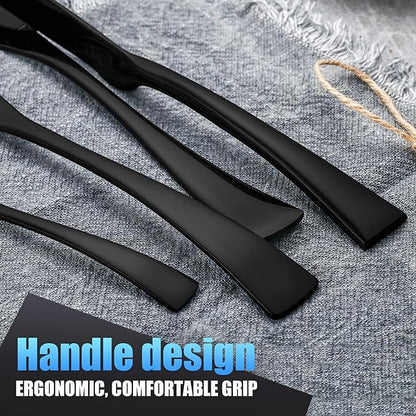 Lemeya 24-Piece Black Silverware Set for 6,Heavy Duty 18/10 Stainless Steel Cutlery Set with Forged Stand Knife,Modern Flatware Utensil Set,Forks Spoons and Knives Set,Mirror Polished,Dishwasher Safe