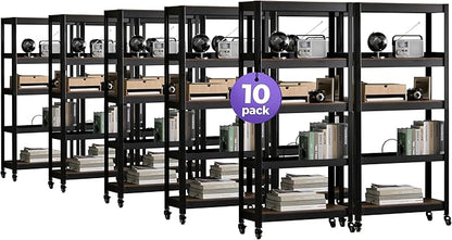 HOMEDANT House 5-Tier Metal Rolling Cart Shelf Rack Casters Heavy Duty Wheel Shelving Unit Adjustable Utility Storage Shelves Organizer Shelf Kitchen Garage 24.4" W x 16.5" D x 62.2" H 10Pack
