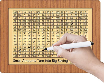 Piggy Bank for Adults Kids, Wooden Coin Bank for Boys and Girls, Cash Vault Money Saving Box with Counter $10000 $5000 Savings Challenge Money Box with Money Target and Numbers (Brown Box+ 13 Sheets)