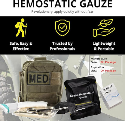 First Aid Advanced Quick Clotting Combat - Flexible Hemostatic - Stop The Bleed kit Faster Wound Packing with Quick Clotting Medical - Survival Kit Supplies - 3" x 12.5' (CT-Gauze-5)
