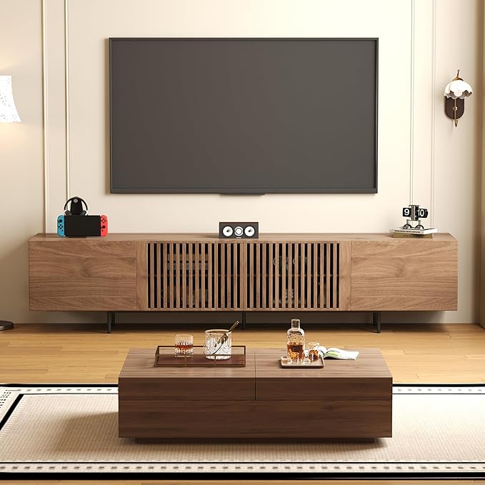 NessCarsti Mid-Century Modern TV Stand & Expandable Coffee Table Set, Walnut