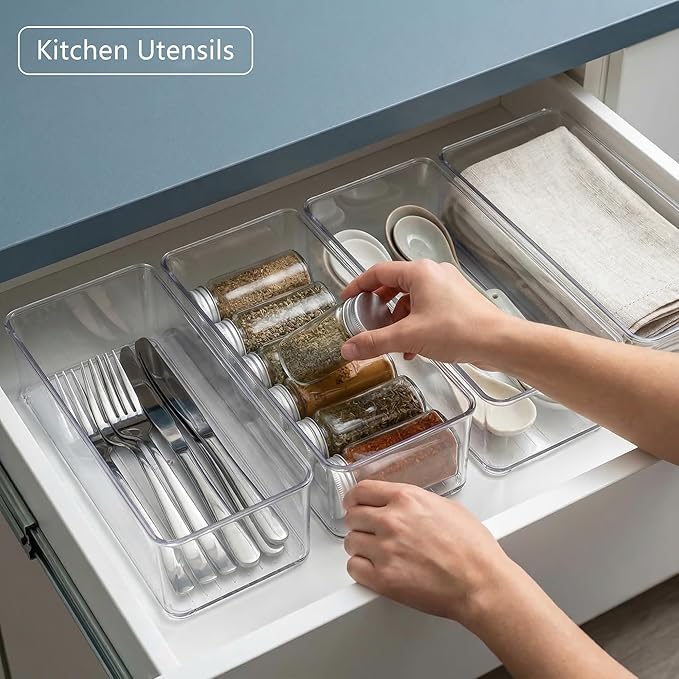 Qilinba 8 PACK Drawer Organizer Bins Bathroom Deep Drawer Silverware Organizers