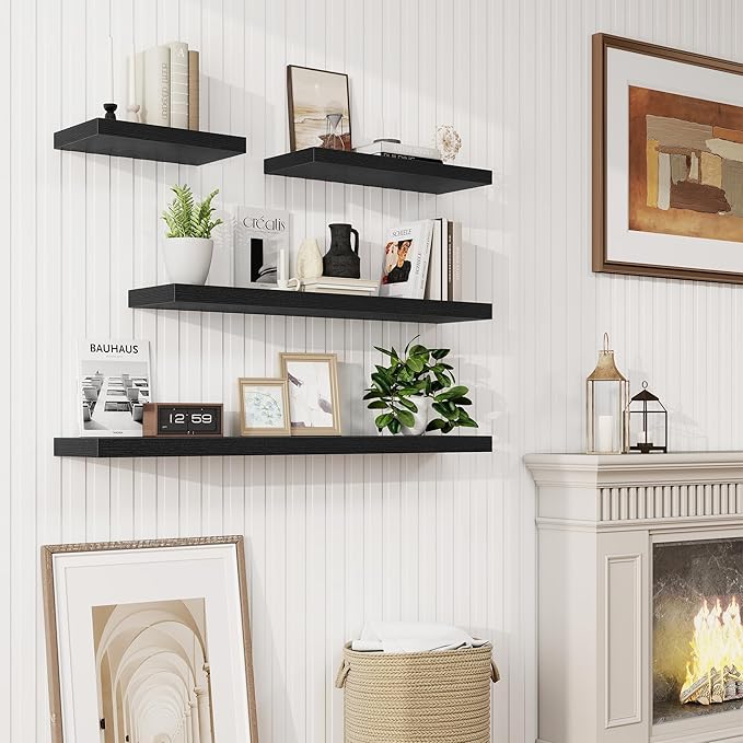 24in Floating Shelves for Wall, 2 Pack Long Wall Mounted Engineered Wood Shelves