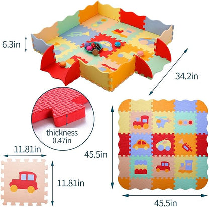 Coolcandy Baby Play Mat, 25Pcs Interlocking Puzzle Floor Mat, with Safety Fence - 0.4" Thick Non-Toxic EVA Foam Play Mat, for Infants & Toddlers 3-36 Months, Soft Puzzle Tiles for Play Areas