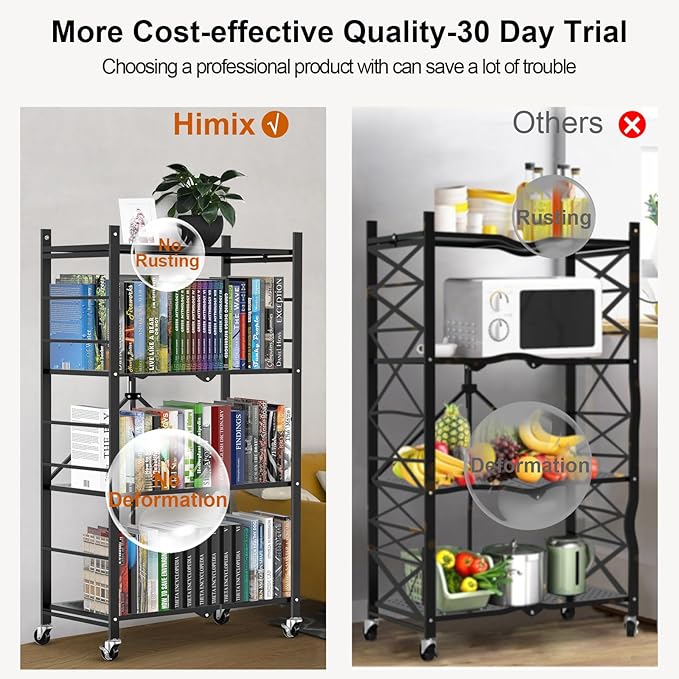Himix Storage Shelves with 20 Hooks, 4-Tier Foldable Shelves