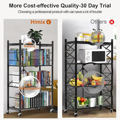 Himix Storage Shelves with 20 Hooks, 4-Tier Foldable Shelves