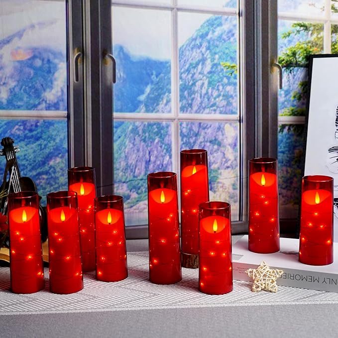 Flameless Candles with Embedded Star String, Battery Operated LED Pillar