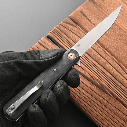 FF6 Folding Knife,D2 Steel Blade G10 Handle EDC Tool Knife for Camping,Hiking,Hunting,Fishing(Black)