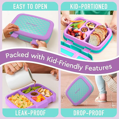 Bentgo Kids Prints Leak-Proof, 5-Compartment Bento-Style Kids Lunch Box - Ideal Portion Sizes for Ages 3-7, Durable, Drop-Proof, Dishwasher Safe, & PFAS & BPA-Free Materials (Mermaid Scales)