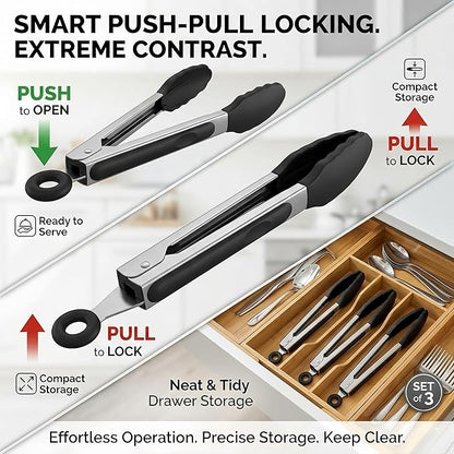 Mini Tongs with Silicone Tips, 7-Inch Small Serving Tongs