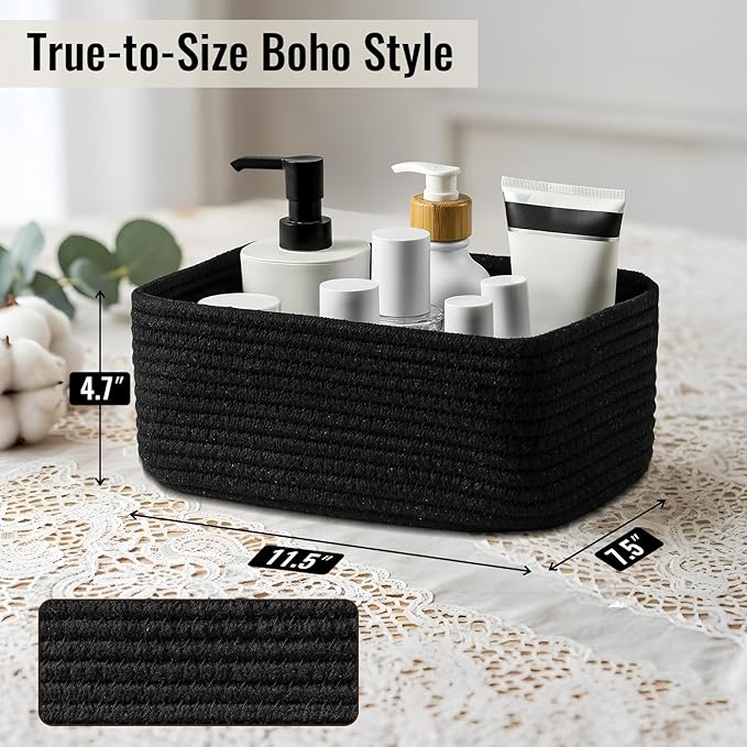 8 Pack Small Storage Baskets for Organizing, Woven Rope Bins for Bathroom