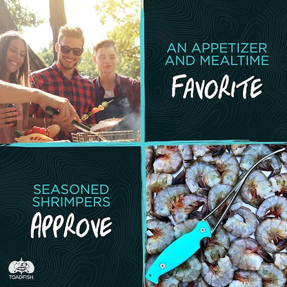 Toadfish Shrimp Deveiner Tool - Prawn & Seafood Peeler - Frogmore Shrimp Cleaner - Steel Butterfly Blade - Kitchen Essential - Ergonomic Handle - Stainless Steel - Full-Tang Strength