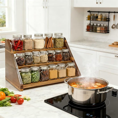 Acacia Wooden Spice Rack for Countertop