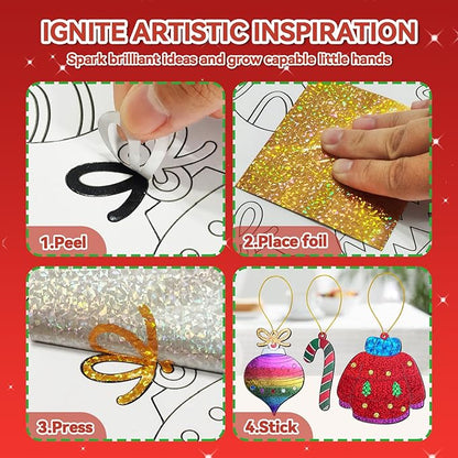 ATFUNSHOP Christmas Crafts for Kids - Magical Foil DIY Christmas Oranments - No Mess Xmas Art Activities Kit for Ages 4 5 6 7 8 9 - Fun & Ideal Stocking Stuffer & Christmas Gift for Boys & Girls