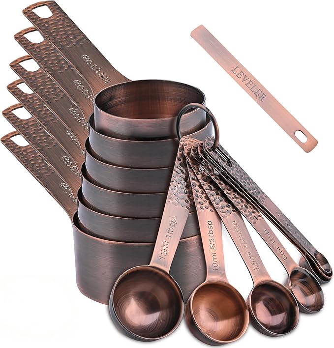 Measuring Cups and Spoons Set 14, Copper Measuring Cups and Spoons Set