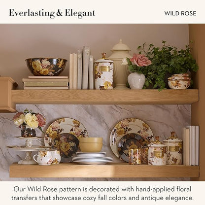 MACKENZIE-CHILDS Enamel Canister, Kitchen Storage Container with Lid, Medium, Wild Rose White
