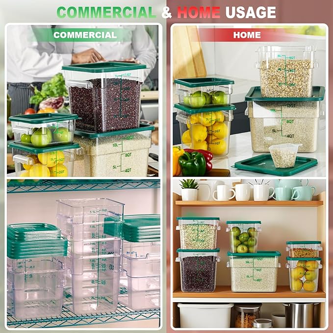 2QT&4QT NSF Food Storage Containers with Lids: 4 PCS [Total Food Grade][Hot&Cold Resistant] Commercial Clear Food Storage Containers for Restaurant Kitchen Proof Dough, Green