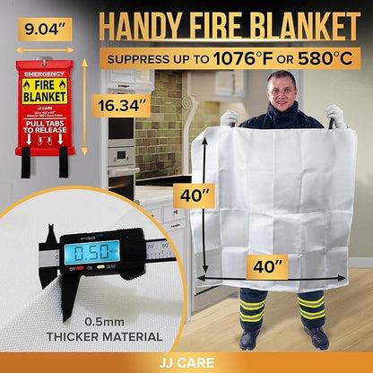 JJ CARE Fire Blanket ??3 Packs with Hooks and Gloves ??Emergency Fire Blanket for Home & Kitchen, High Heat Resistant Fire Suppression Blankets for Home Safety, Kitchen, and Camping