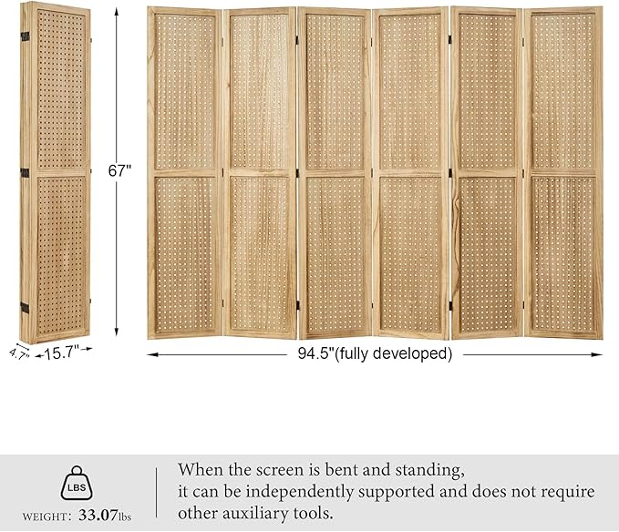 Pegboard Display, 5.6Ft Portable Freestanding Wall Organizer Wooden Room