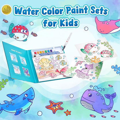 JoyCat Paint with Water Coloring Books for Toddlers, Watercolor Painting Sets for Kids Ages 3-5 4-8, Arts and Crafts Drawing Activities Toy Birthday Gift for Boys Girls (Sea Animals)