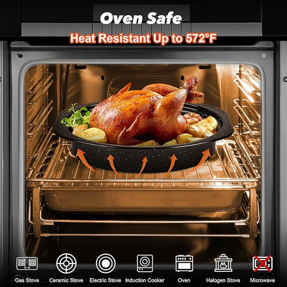 13” Roaster Pan with Lid and Rack, Small Enamel Roaster Pan with Oval Roasting