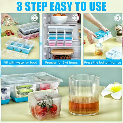 Ice Cube Trays 2 Pack, JRISBO Large Silicone Ice Cube Molds