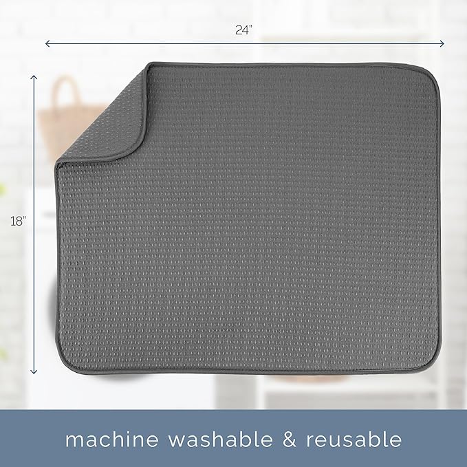 S&T INC. Dish Drying Mat XL, 18” x 24”, Absorbent Microfiber Kitchen Counter Mat