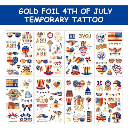 JCFIRE 4th of July Decorations, 100 PCS Temporary Tattoos for Kids Adults, Patriotic Decorations, Fourth of July Accessories, Red White And Blue Party Supplies for Independence Day