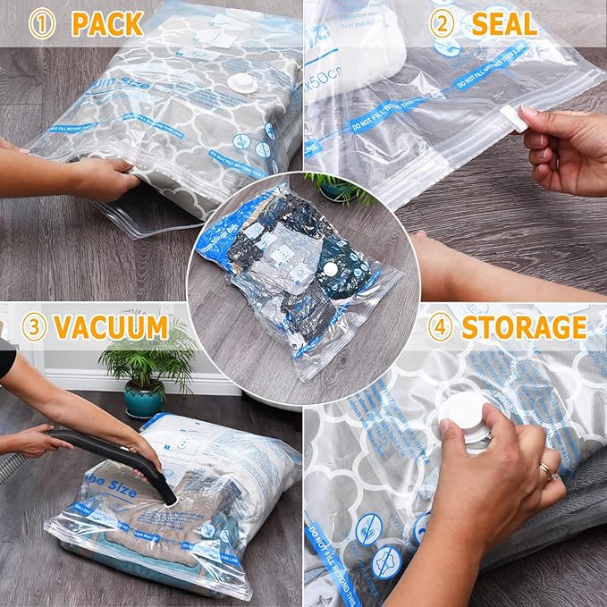 Vacuum Storage Bags 7 Jumbo, Space Saver Sealer Bags,Plastic Packaging Bags,Compression Bags for Clothes, Pillows, Comforters, Blankets, Bedding,No pump included
