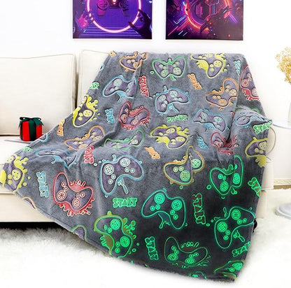 Glow in The Dark Game Controller Blanket Gamer Gifts Toys for Kids Boys Boyfriend Gaming Gamepad Presents Birthday Christmas Easter