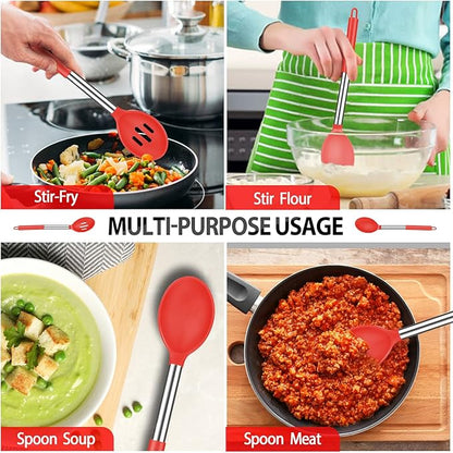 Pack of 4 Large Silicone Cooking Spatulas and Spoons, Slotted and Solid