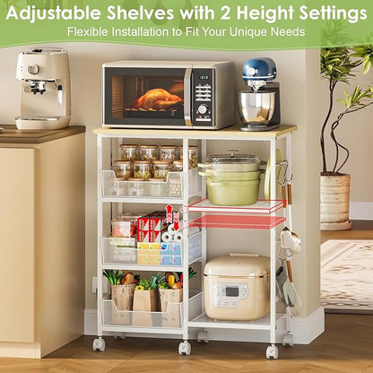 Rolling Kitchen Storage Microwave Cart & Kitchen Island on Wheels, Adjustable