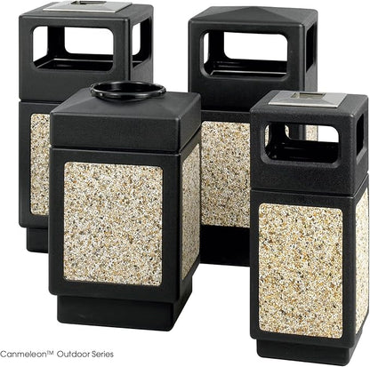 Safco Canmeleon Trash Can, 30 Gallons, Indoor and Outdoor Use, Durable & Weather-Resistant Commercial Garbage Can with Ashtray and Stone Panels, Black