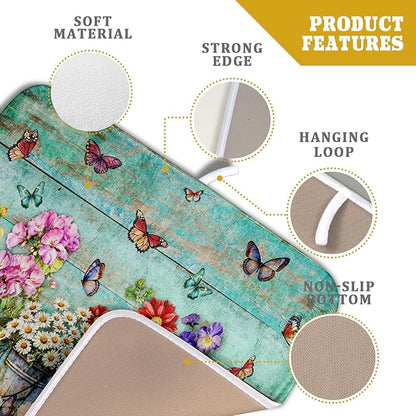 Flower Dish Drying Mat for Kitchen Counter 16x18 Inch Rustic Vintage Microfiber
