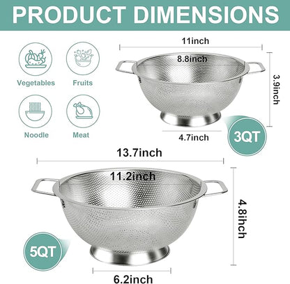 Kaishun Colander Stainless Steel 3-Quart, Kitchen Strainer